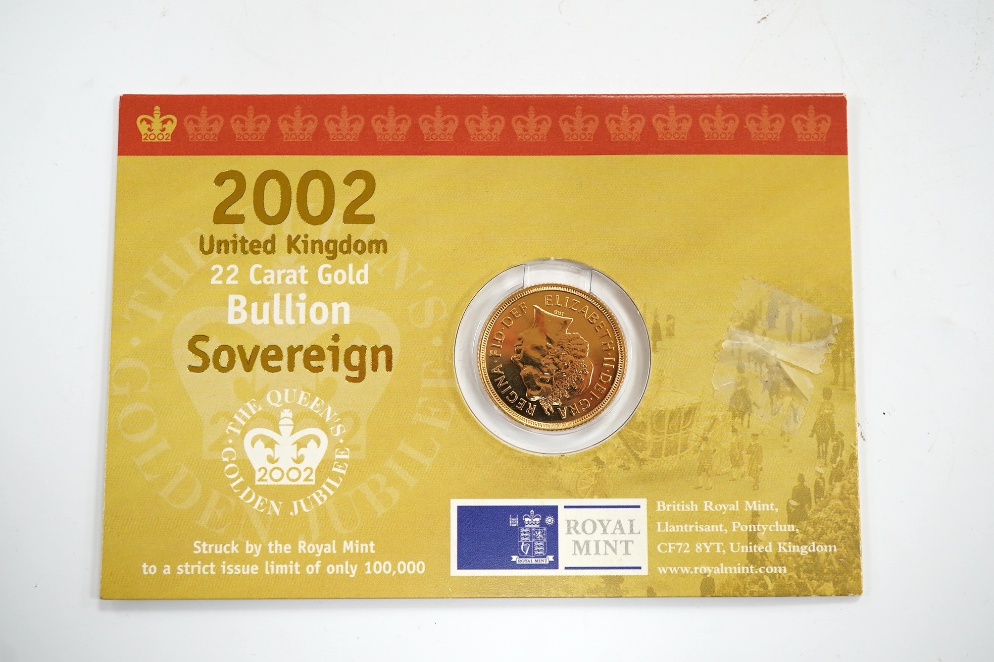 British gold coins, QEII Royal Mint UK 2002 bullion sovereign, BUNC, carded